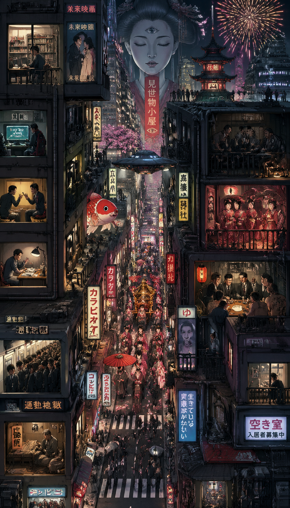 Surreal Japanese Futuristic City Illustration output